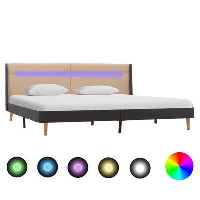 vidaXL Estructura de cama con LED tela crema y gris oscuro 160x200 cm