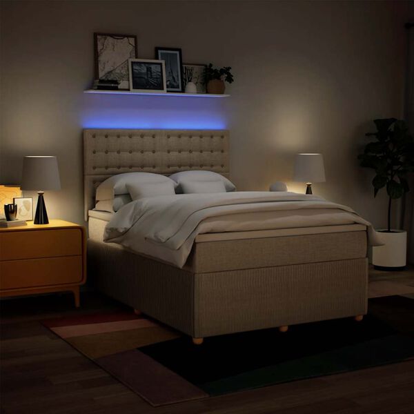 vidaXL Cama box spring con colch&oacute;n tela color crema 160x200 cm