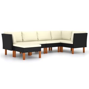 vidaXL Set de muebles de jard&iacute;n 6 pzas y cojines rat&aacute;n sint&eacute;tico negro