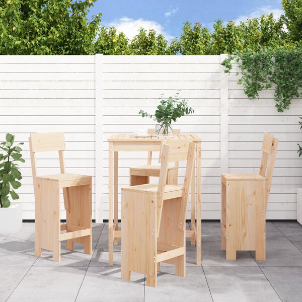 vidaXL Set de mesa y taburetes altos jard&iacute;n 5 pzas madera maciza pino
