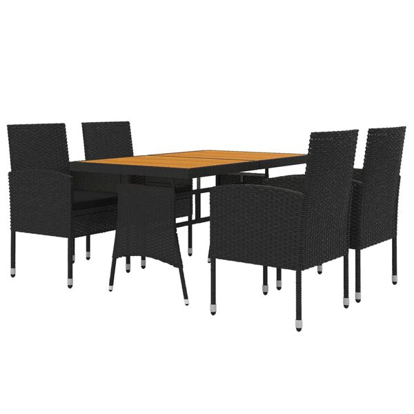 vidaXL Juego de comedor de jard&iacute;n 5 piezas rat&aacute;n sint&eacute;tico negro