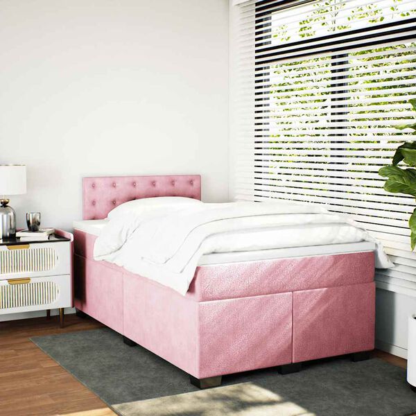 vidaXL Cama box spring con colch&oacute;n terciopelo rosa 120x190 cm