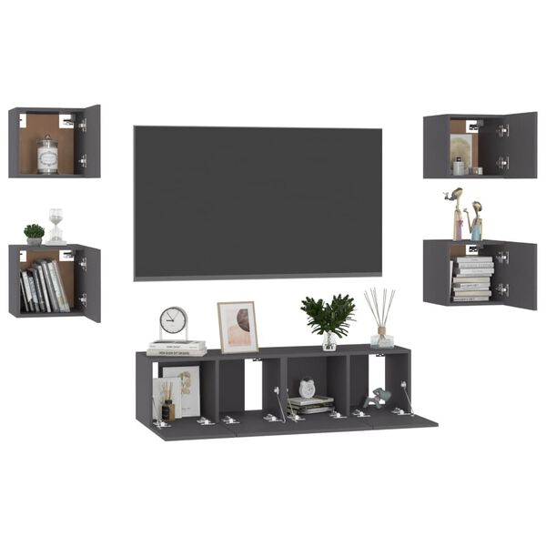 vidaXL Set de muebles de sal&oacute;n 6 piezas madera ingenier&iacute;a gris