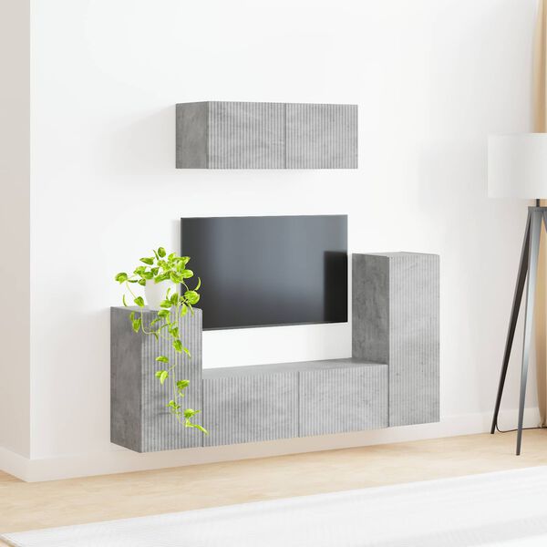 vidaXL Conjunto de mueble de TV 4 pcs Gris Concreto
