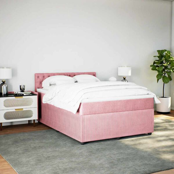 vidaXL Cama box spring con colch&oacute;n terciopelo rosa 160x200 cm