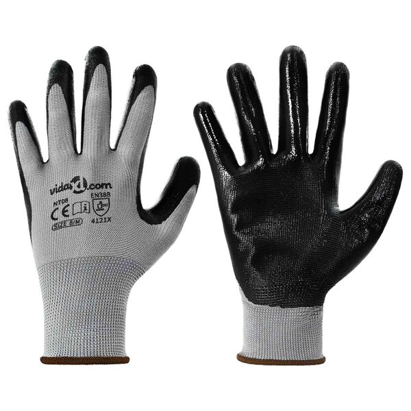 vidaXL Guantes de Trabajo 24 pcs Gris y Negro 8 / m Poli&eacute;ster