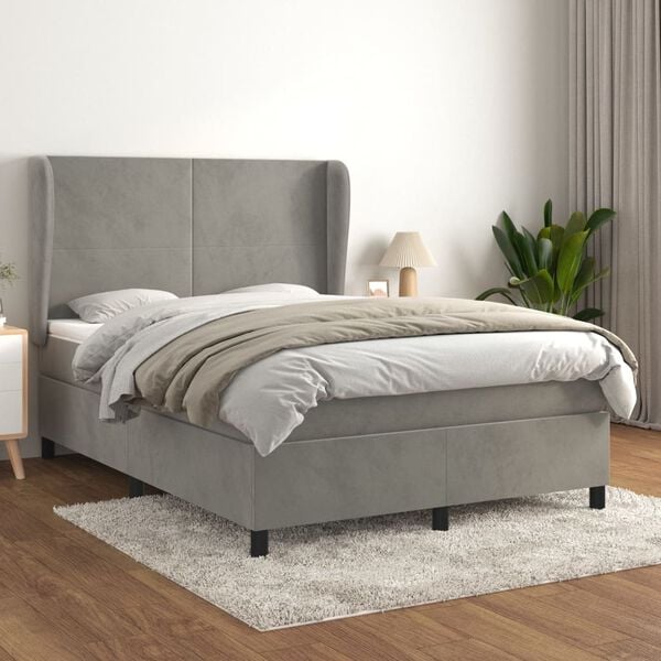vidaXL Cama box spring con colch&oacute;n terciopelo gris claro 140x200 cm