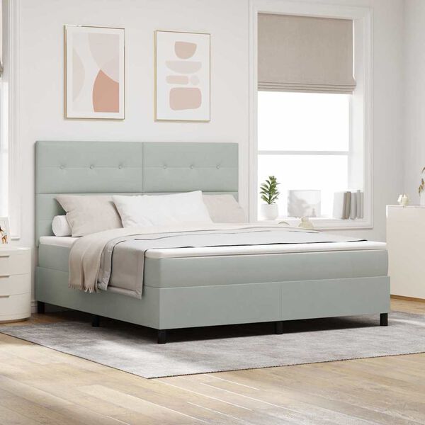 vidaXL Cama Box Spring LED con colch&oacute;n Gris Claro 180 x 200 cm tela