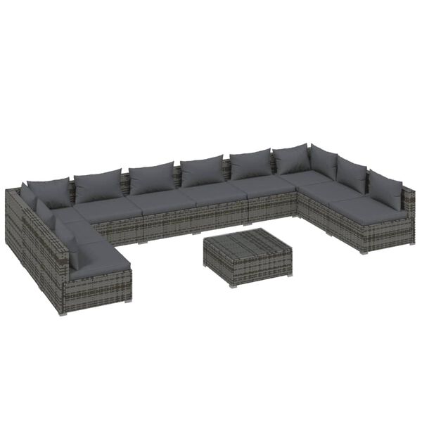 vidaXL Set de muebles de jardín 11 pzas y cojines ratán sintético gris
