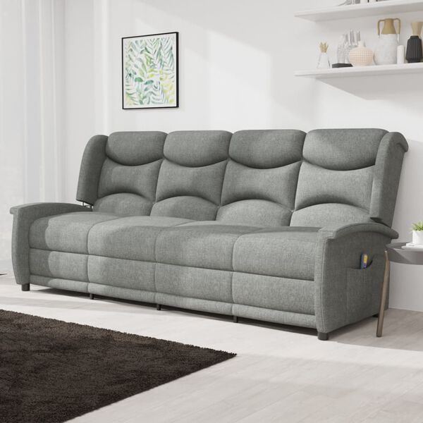 vidaXL Sill&oacute;n de masaje reclinable 4 plazas tela gris claro