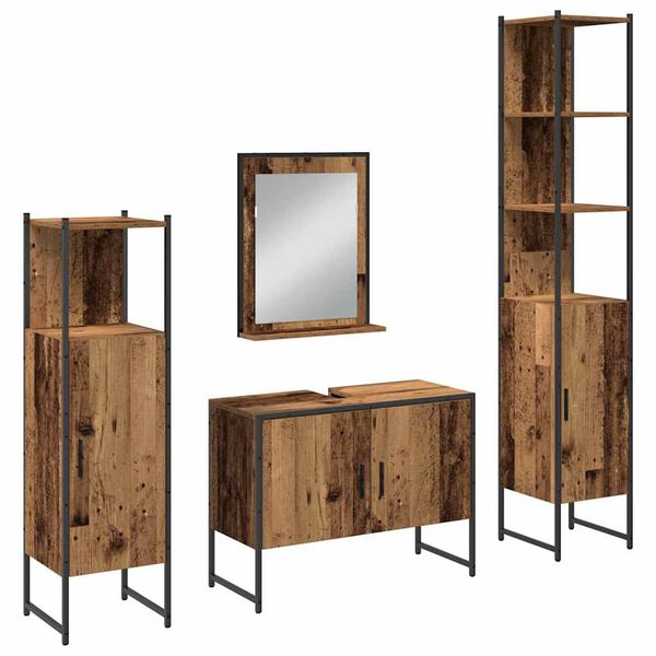 vidaXL Juego de muebles de ba&ntilde;o 4 pcs Marr&oacute;n Madera de ingenier&iacute;a