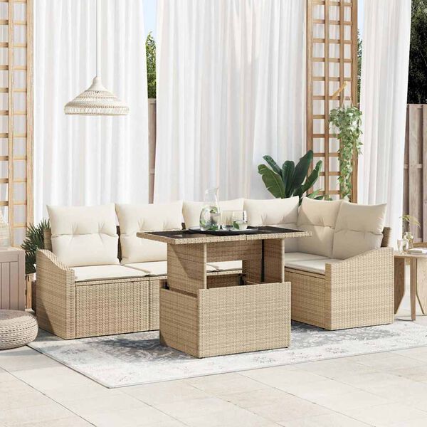 vidaXL Conjunto de sof&aacute; de jard&iacute;n con coj&iacute;n Manual 6 pcs beige y crema