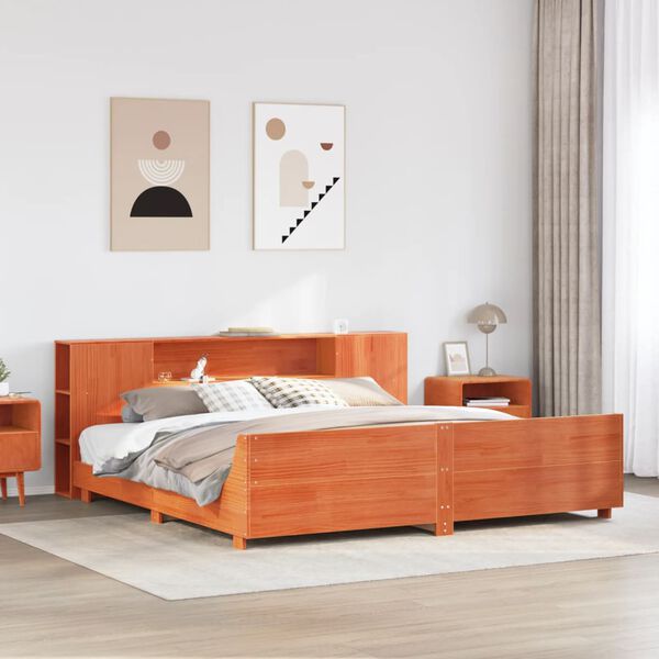 vidaXL Cama sin colch&oacute;n madera maciza de pino marr&oacute;n cera 200x200 cm