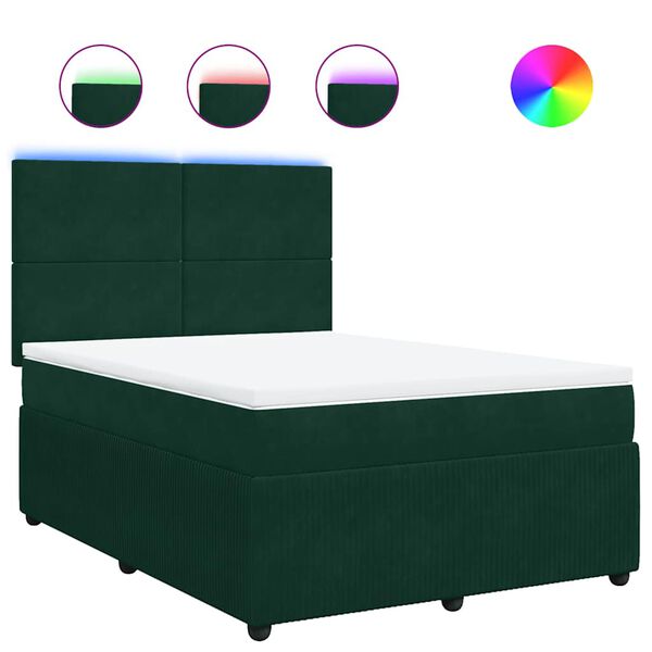 vidaXL Cama box spring con colch&oacute;n terciopelo verde oscuro 140x190 cm