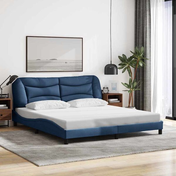vidaXL Estructura de cama sin colch&oacute;n Hvar tela azul 180x200 cm