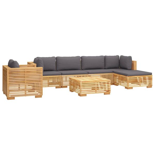 vidaXL Juego muebles de jard&iacute;n 7 piezas y cojines madera maciza teca