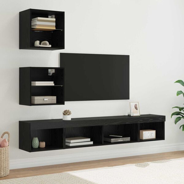 vidaXL Unidades de TV de Pared con LED con LED 5 pcs Roble Negro