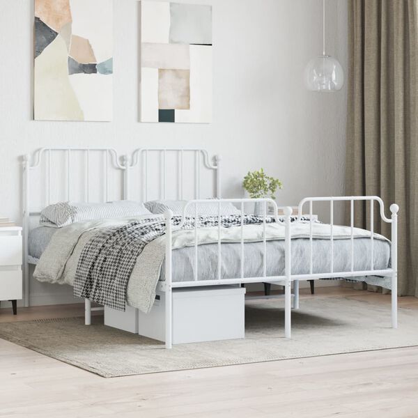 vidaXL Estructura cama sin colch&oacute;n con estribo metal blanco 140x190 cm