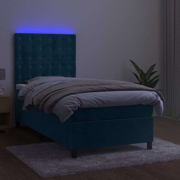 vidaXL Cama box spring colch&oacute;n y LED terciopelo azul oscuro 100x200 cm