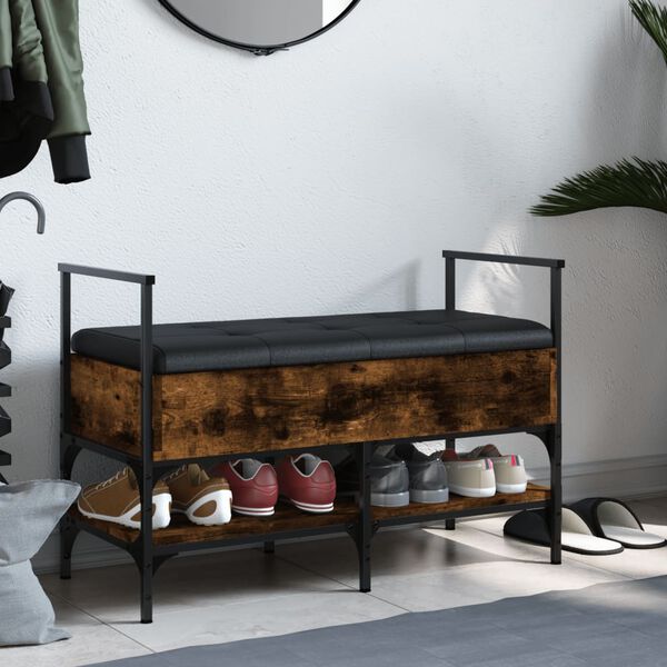 vidaXL Banco zapatero madera ingenier&iacute;a roble ahumado 85,5x42x57,5 cm