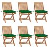 vidaXL Sillas plegables con cojines, 6 unidades, madera maciza de teca.