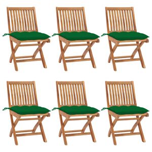 vidaXL Sillas plegables con cojines, 6 unidades, madera maciza de teca.