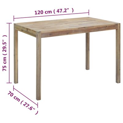 vidaXL Mesa de comedor de madera maciza de acacia 120x70x75 cm