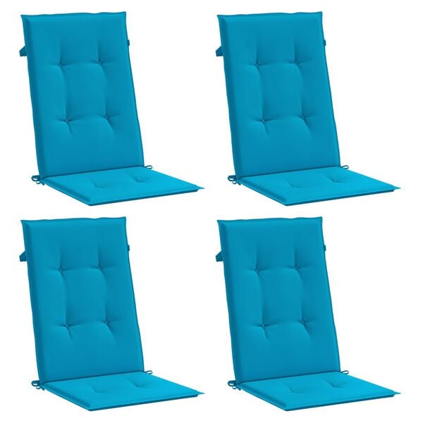 vidaXL Coj&iacute;n silla de jard&iacute;n respaldo alto 4 uds tela azul 120x50x3 cm