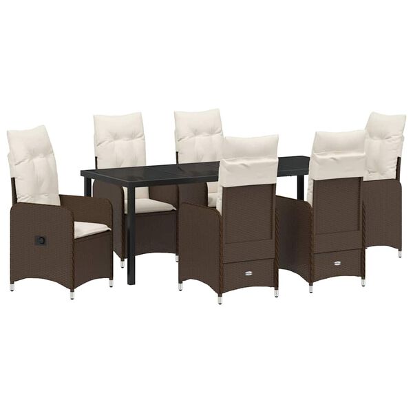 vidaXL Conjunto de Comedor de Jard&iacute;n con coj&iacute;n 7 pcs Marr&oacute;n Polirat&aacute;n