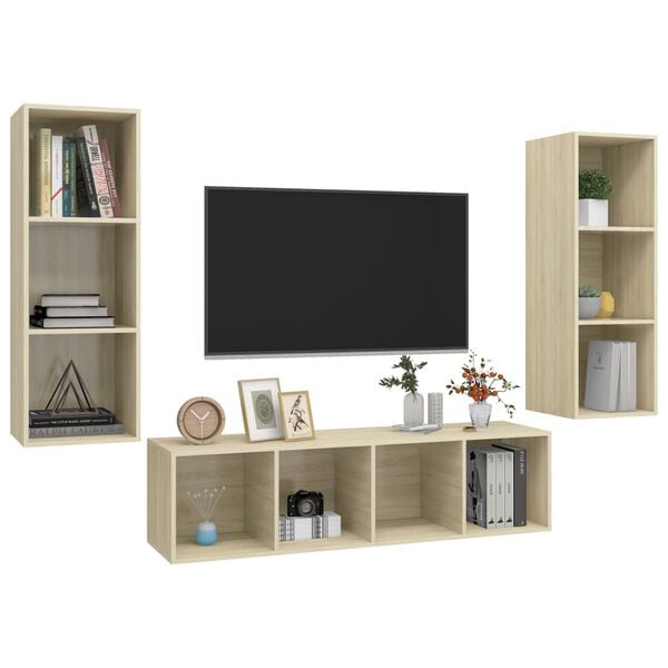 vidaXL Juego de muebles de salón 3 pzas madera ingeniería roble Sonoma