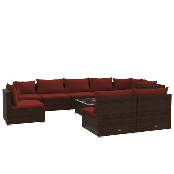 vidaXL Set muebles de jardín 10 pzas y cojines ratán sintético marrón