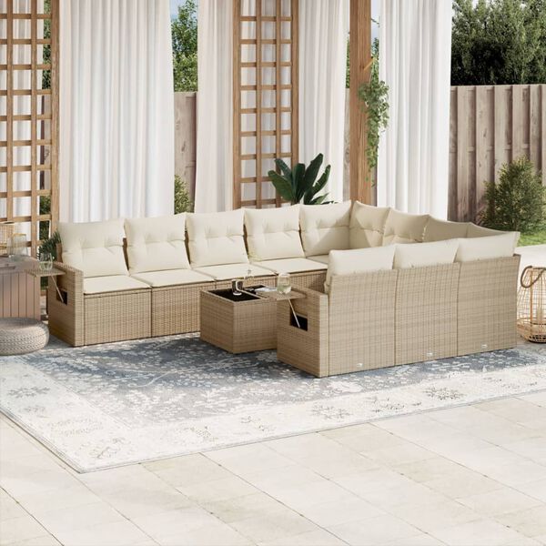 vidaXL Set de sof&aacute;s de jard&iacute;n 11pzas con cojines rat&aacute;n sint&eacute;tico beige
