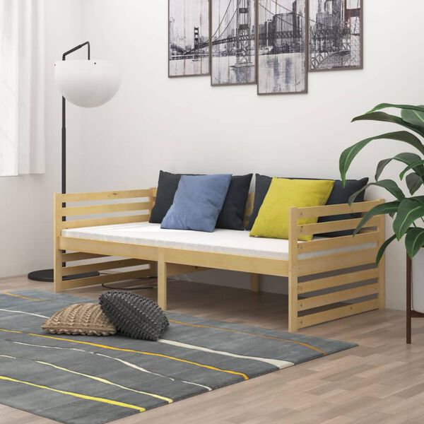 vidaXL Sof&aacute; cama con colch&oacute;n madera de pino maciza 90x200 cm