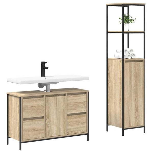 vidaXL Juego de muebles de ba&ntilde;o con caj&oacute;n 2 pcs Roble Sonoma y Negro