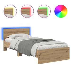 vidaXL Estructura de cama con cabecera Roble artesanal 90 x 190 cm