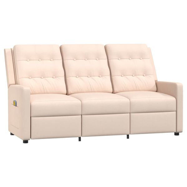 vidaXL Sill&oacute;n reclinable de masaje de 3 plazas tela crema