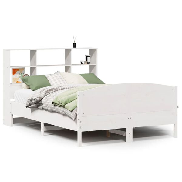 vidaXL Cama con estanter&iacute;a sin colch&oacute;n madera maciza blanca 160x200 cm