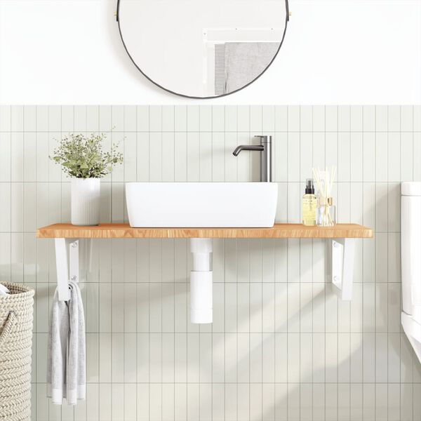 vidaXL Estante de lavabo de pared de acero y madera maciza de roble