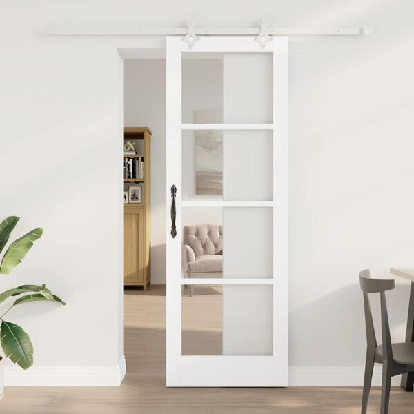 vidaXL Puerta Corredera 73,5 x 211 cm Madera de pino maciza y vidrio