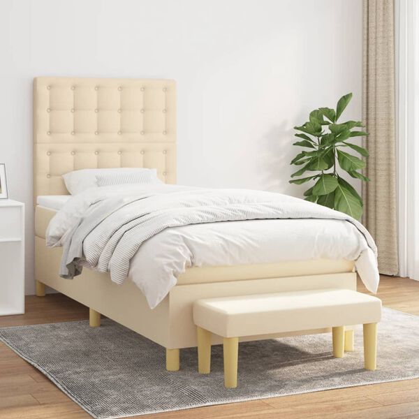 vidaXL Cama box spring con colch&oacute;n tela color crema 90x190 cm