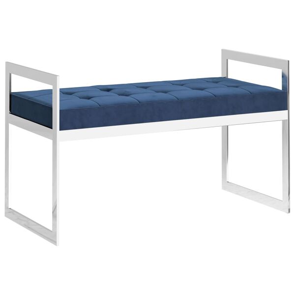 vidaXL Banco de terciopelo y acero inoxidable azul 97 cm