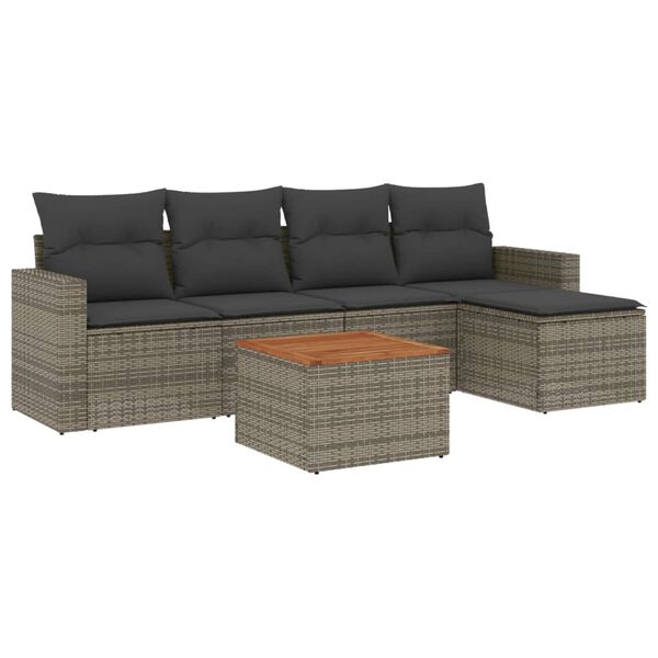 vidaXL Set de muebles de jardín 6 pzas y cojines ratán sintético gris