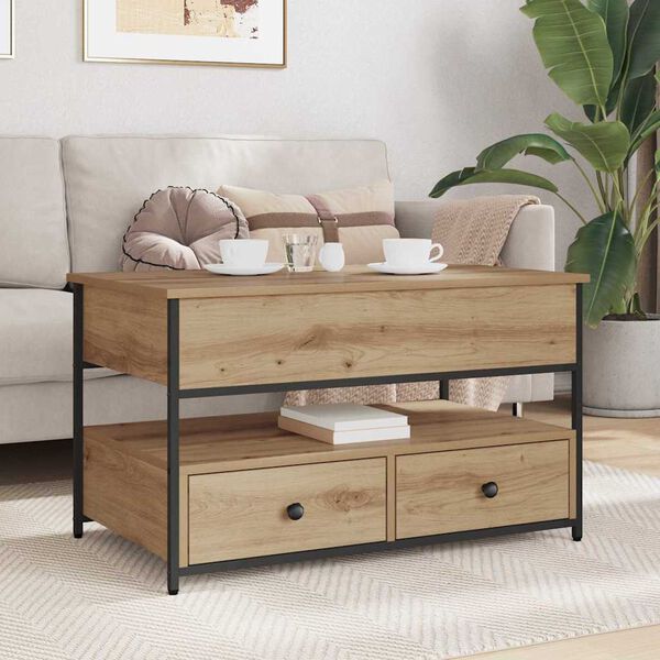 vidaXL Mesa de Caf&eacute; con caj&oacute;n Roble artesanal 85 x 50 x 50 cm