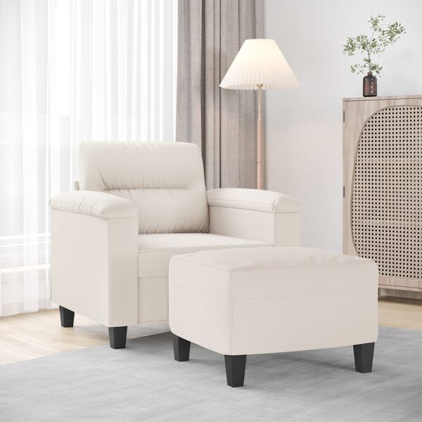 vidaXL Sill&oacute;n con taburete tela de microfibra beige 60 cm