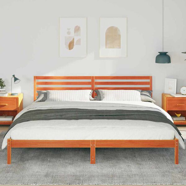 vidaXL Estructura de cama con cabecera Marrón cera 200 x 210 cm