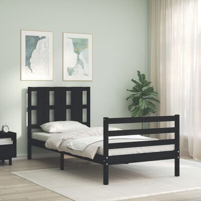 vidaXL Estructura de cama con cabecero madera maciza negro 90x200 cm