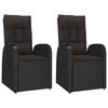 vidaXL Sillones de jard&iacute;n reclinables con cojines 2 uds rat&aacute;n PE negro