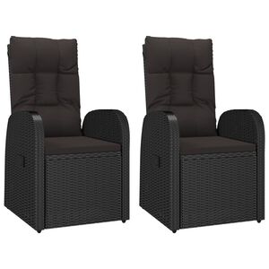 vidaXL Sillones de jard&iacute;n reclinables con cojines 2 uds rat&aacute;n PE negro