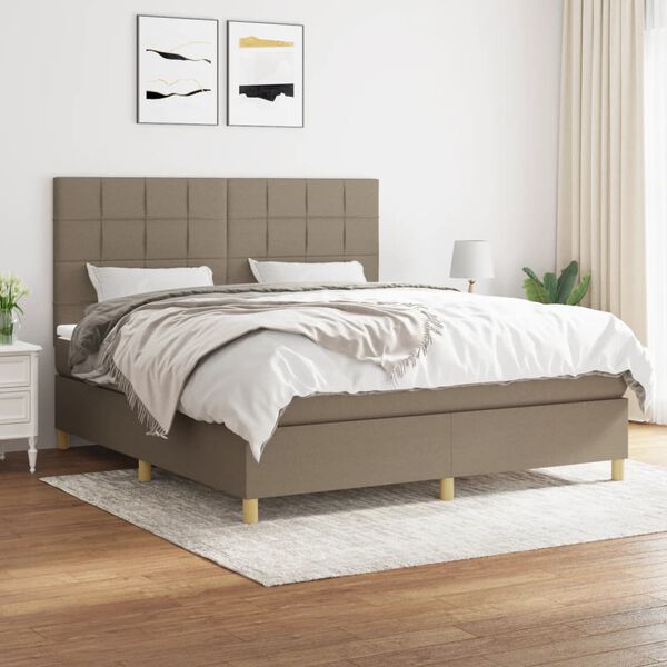 vidaXL Cama box spring con colch&oacute;n tela gris taupe 180x200 cm