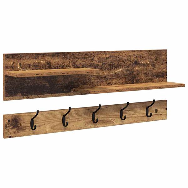 vidaXL Perchero de pared con estante Madera vieja 90 x 15 x 36 cm